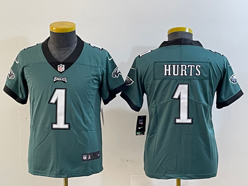 Youth 2025 Philadelphia Eagles 1 Hurts green Nike NFL jersey style 1